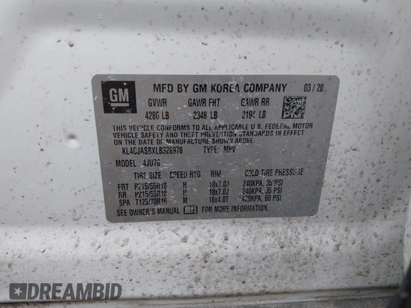 2020 Buick Encore Preferred with VIN KL4CJASBXLB328978, listed as a IAAI auction lot 41706306 with 31,121 mi miles. Bid and sale history available at carsss.com. Image 9.