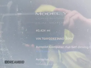 2022 Tesla Model Y Long Range with VIN 7SAYGDEE1NA013066, listed as a IAAI auction lot 41646912 with Not Provided miles and . Bid and sale history available at DreamBid. Image 15.