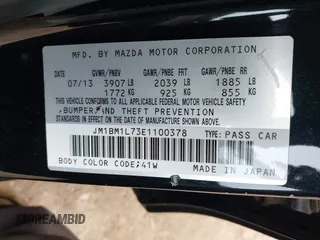 2014 Mazda 3 i Touring z VIN JM1BM1L73E1100378, wystawiony jako IAAI lot #42069396 z przebiegiem 91 973 mil mil oraz . Historia ofert i sprzedaży dostępna na DreamBid. Obrazek 9.
