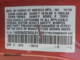 2005 Honda Civic Cpe VP SSRS with VIN 1HGEM223X5L011561, listed as a Copart auction lot 71584684 with 253,296 mi miles and Salvage Title. Bid and sale history available at carsss.com. Image 12.