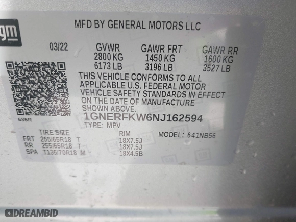 2022 Chevrolet Traverse LS with VIN 1GNERFKW6NJ162594, listed as a IAAI auction lot 41749144 with 13,519 mi miles. Bid and sale history available at carsss.com. Image 9.
