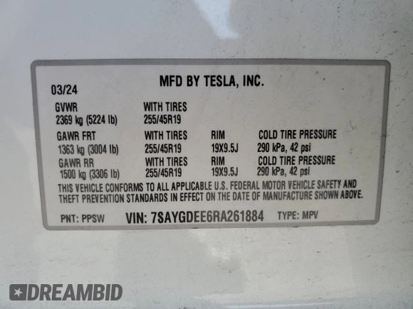 2024 Tesla Model Y Long Range with VIN 7SAYGDEE6RA261884, listed as a Copart auction lot 47639025 with 23,377 mi miles and Salvage Title. Bid and sale history available at DreamBid. Image 12.