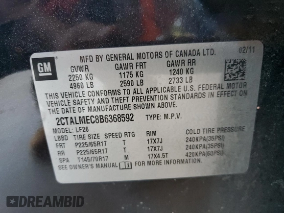 2011 GMC Terrain SLE-1 with VIN 2CTALMEC8B6368592, listed as a Copart auction lot 62432705 with 200,413 mi miles and Clean title. Bid and sale history available at DreamBid. Image 13.