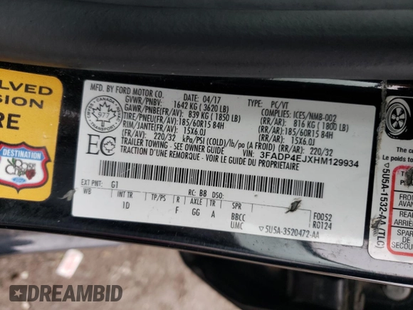 2017 Ford Fiesta SE with VIN 3FADP4EJXHM129934, listed as a Copart auction lot 52249255 with 85,203 mi miles and Salvage Title. Bid and sale history available at carsss.com. Image 12.