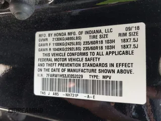 2018 Honda CR-V EX with VIN 7FARW1H53JE052029, listed as a IAAI auction lot 41890820 with 125,043 mi miles. Bid and sale history available at carsss.com. Image 9.