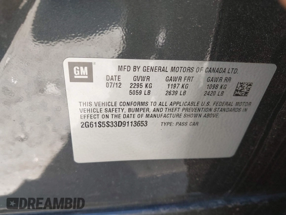 2013 Cadillac XTS Premium with VIN 2G61S5S33D9113653, listed as a IAAI auction lot 41837117 with 101,049 mi miles and . Bid and sale history available at DreamBid. Image 8.
