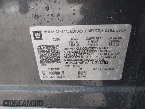 2020 GMC Terrain SLE z VIN 3GKALMEV2LL211283, wystawiony jako IAAI lot #42368881 z przebiegiem 75 992 mil mil oraz . Historia ofert i sprzedaży dostępna na DreamBid. Obrazek 9.
