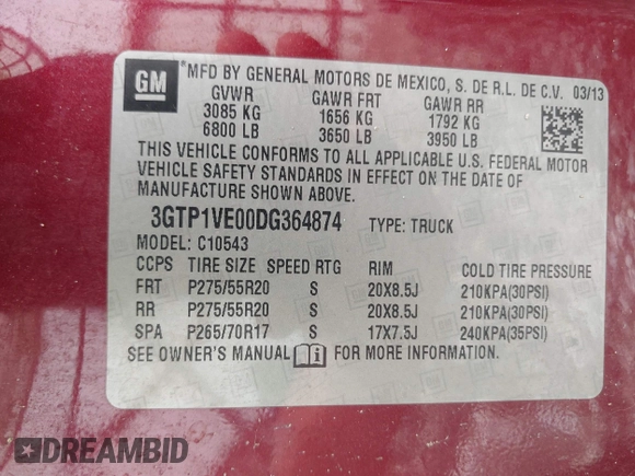 2013 GMC Sierra 1500 SLE z VIN 3GTP1VE00DG364874, wystawiony jako IAAI lot #42086793 z przebiegiem 147 206 mil mil oraz . Historia ofert i sprzedaży dostępna na DreamBid. Obrazek 9.