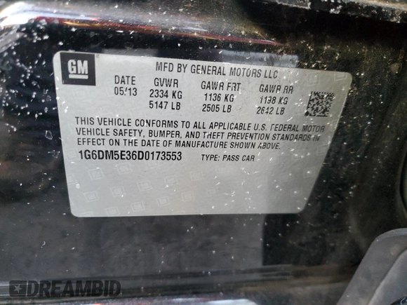 2013 Cadillac CTS with VIN 1G6DM5E36D0173553, listed as a Copart auction lot 84142504 with 100,703 mi miles and Salvage Title. Bid and sale history available at DreamBid. Image 13.