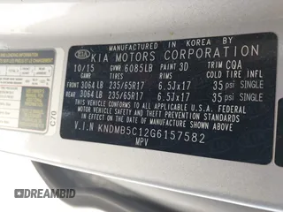 2016 Kia Sedona LX with VIN KNDMB5C12G6157582, listed as a IAAI auction lot 41932306 with 106,061 mi miles. Bid and sale history available at carsss.com. Image 9.