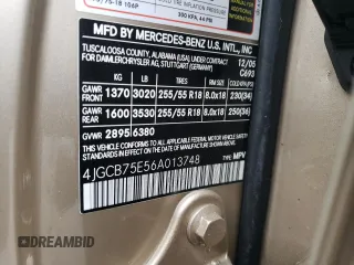 2006 Mercedes-Benz R 5.0L with VIN 4JGCB75E56A013748, listed as a Copart auction lot 82248334 with 68,954 mi miles and Salvage Title. Bid and sale history available at DreamBid. Image 14.