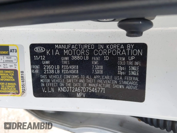 2013 Kia Soul ! with VIN KNDJT2A67D7546771, listed as a IAAI auction lot 41494414 with 135,810 mi miles. Bid and sale history available at carsss.com. Image 9.
