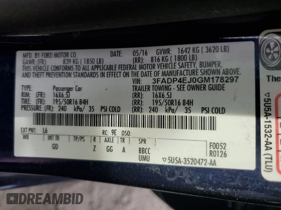 2016 Ford Fiesta SE with VIN 3FADP4EJ0GM178297, listed as a Copart auction lot 46585215 with 61,610 mi miles and Clean Title. Bid and sale history available at carsss.com. Image 14.