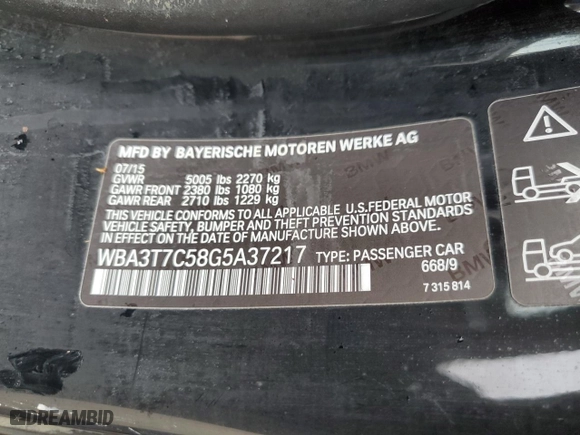 2016 BMW 4 Series 435i xDrive with VIN WBA3T7C58G5A37217, listed as a Copart auction lot 73744774 with 0 mi miles and Non Repairable. Bid and sale history available at carsss.com. Image 13.