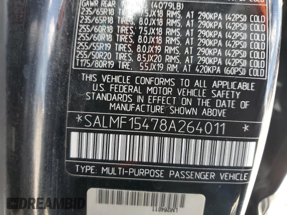 2008 Land Rover Range Rover HSE с VIN SALMF15478A264011, выставлен на аукционе Copart как лот 57839725 с пробегом 147 045 миль миль и Списание • Salvage title. История ставок и продаж доступна на DreamBid. Изображение 13.