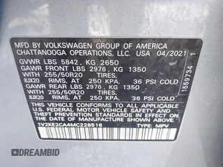 2021 Volkswagen Atlas SE with VIN 1V2KE2CA4MC228516, listed as a IAAI auction lot 41630396 with 53,946 mi miles and . Bid and sale history available at DreamBid. Image 9.