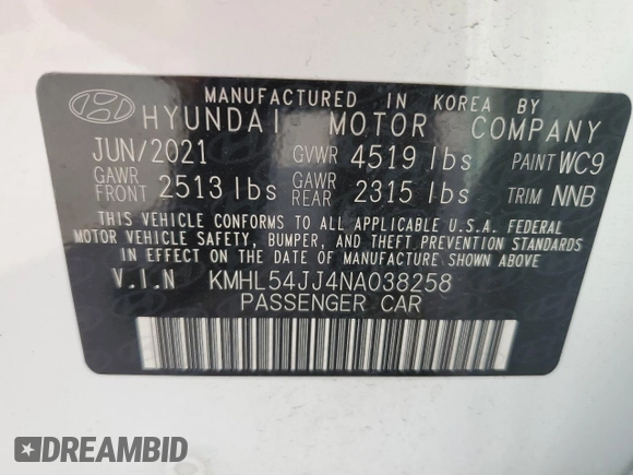 2022 Hyundai Sonata Hybrid Limited with VIN KMHL54JJ4NA038258, listed as a Copart auction lot 39828513 with 28,261 mi miles. Bid and sale history available at carsss.com. Image 12.