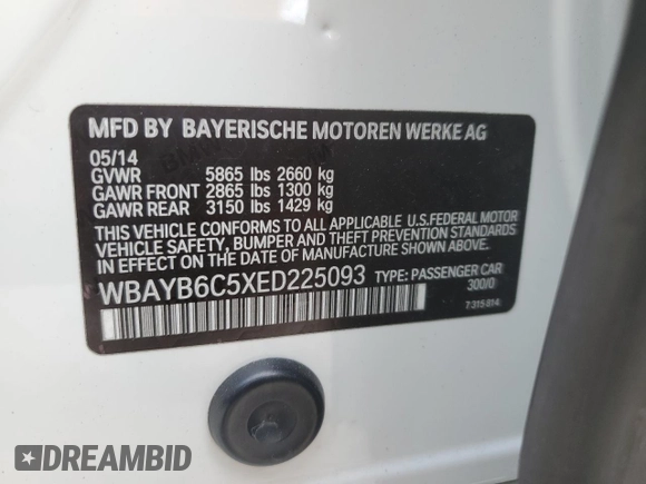 2014 BMW 7 Series 750i xDrive with VIN WBAYB6C5XED225093, listed as a Copart auction lot 83626884 with 60,468 mi miles and Salvage Title. Bid and sale history available at carsss.com. Image 12.