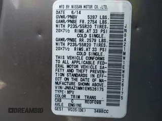 2014 Nissan Murano SL z VIN JN8AZ1MW1EW526175, wystawiony jako IAAI lot #41660535 z przebiegiem 111 621 mil mil oraz . Historia ofert i sprzedaży dostępna na DreamBid. Obrazek 9.