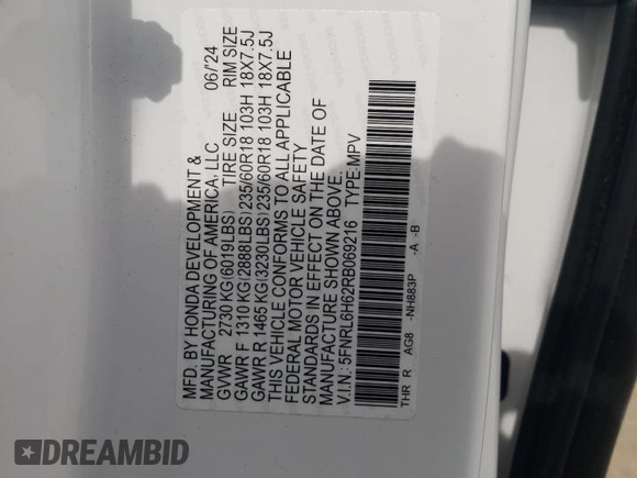 2024 Honda Odyssey EX-L с VIN 5FNRL6H62RB069216, выставлен на аукционе Copart как лот 49858955 с пробегом 7 578 миль миль и Списание • Salvage title. История ставок и продаж доступна на DreamBid. Изображение 15.