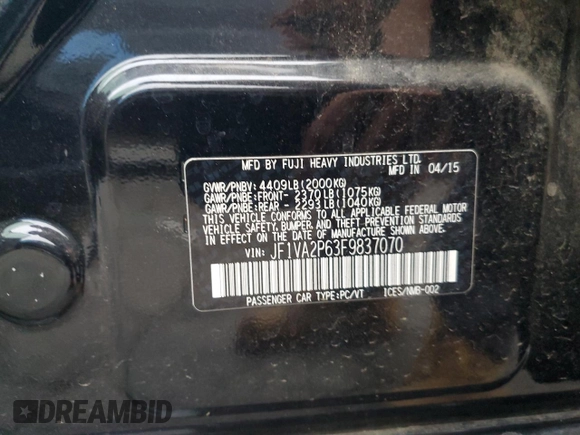 2015 Subaru WRX STI with VIN JF1VA2P63F9837070, listed as a Copart auction lot 82681544 with 106,503 mi miles and Clean Title. Bid and sale history available at DreamBid. Image 12.