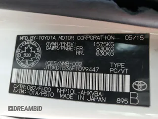 2015 Toyota Prius One with VIN JTDKDTB36F1099447, listed as a Copart auction lot 57324915 with 328,207 mi miles and Clean Title. Bid and sale history available at DreamBid. Image 12.