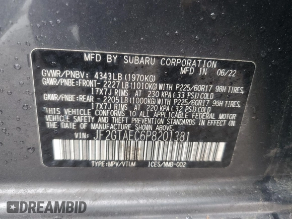 2023 Subaru Crosstrek Premium with VIN JF2GTAEC6P8201381, listed as a Copart auction lot 55226315 with 15,524 mi miles and Salvage title. Bid and sale history available at DreamBid. Image 13.