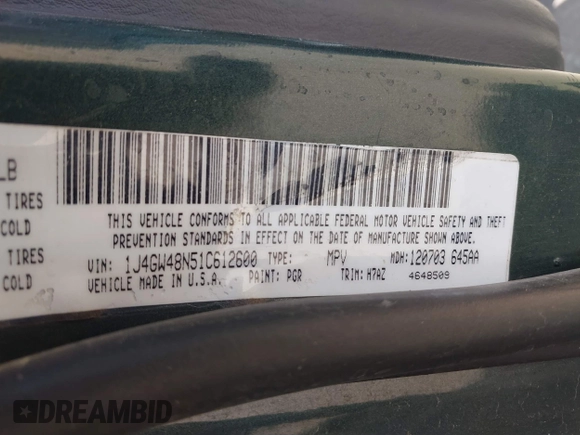 2001 Jeep Grand Cherokee Laredo with VIN 1J4GW48N51C612600, listed as a IAAI auction lot 42348631 with 165,918 mi miles and . Bid and sale history available at DreamBid. Image 9.