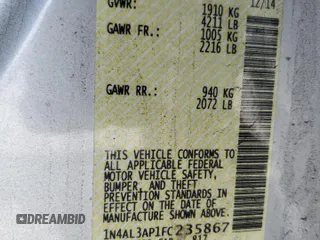 2015 Nissan Altima 2.5 S with VIN 1N4AL3AP1FC235867, listed as a Copart auction lot 51726045 with 208,865 mi miles and Salvage Title. Bid and sale history available at carsss.com. Image 14.