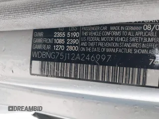 2002 Mercedes-Benz S-Class 5.0L with VIN WDBNG75J12A246997, listed as a IAAI auction lot 41566423 with 181,940 mi miles. Bid and sale history available at carsss.com. Image 9.