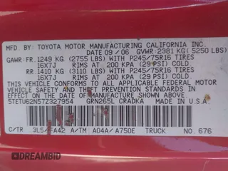 2007 Toyota Tacoma PreRunner with VIN 5TETU62N57Z327954, listed as a IAAI auction lot 41974940 with 290,965 mi miles. Bid and sale history available at carsss.com. Image 9.