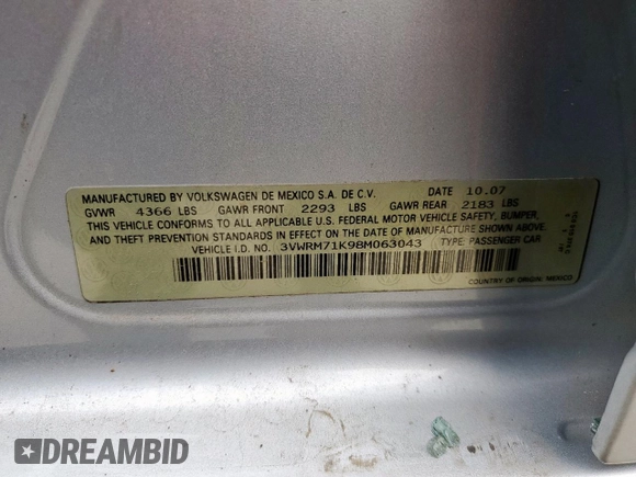 2008 Volkswagen Jetta SE z VIN 3VWRM71K98M063043, wystawiony jako Copart lot #50171755 z przebiegiem 151 740 mil mil oraz Szkoda całkowita • Salvage title. Historia ofert i sprzedaży dostępna na DreamBid. Obrazek 12.