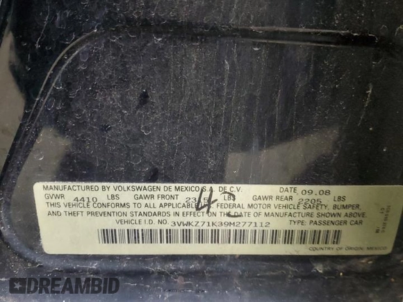 2009 Volkswagen Jetta с VIN 3VWKZ71K39M277112, выставлен на аукционе Copart как лот 87262124 с пробегом 136 756 миль миль и Списание • Salvage title. История ставок и продаж доступна на DreamBid. Изображение 15.