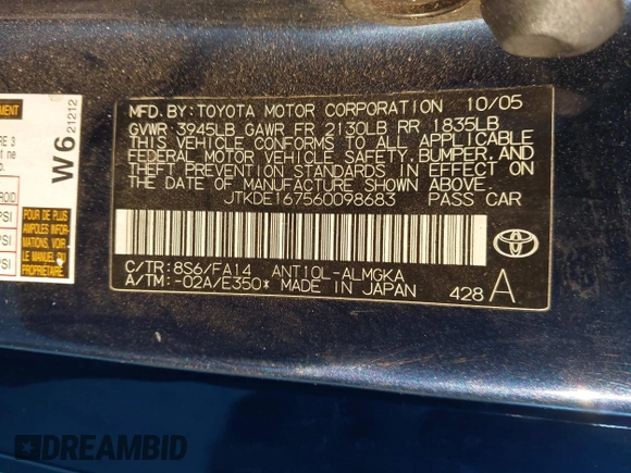 2006 Scion tC with VIN JTKDE167560098683, listed as a IAAI auction lot 41277221 with 179,476 mi miles. Bid and sale history available at carsss.com. Image 9.
