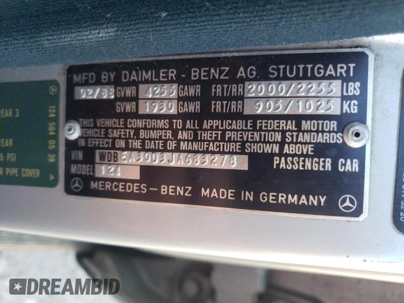 1988 Mercedes-Benz 300 with VIN WDBEA30D3JA683278, listed as a Copart auction lot 51253825 with 135,890 mi miles and Clean Title. Bid and sale history available at carsss.com. Image 12.