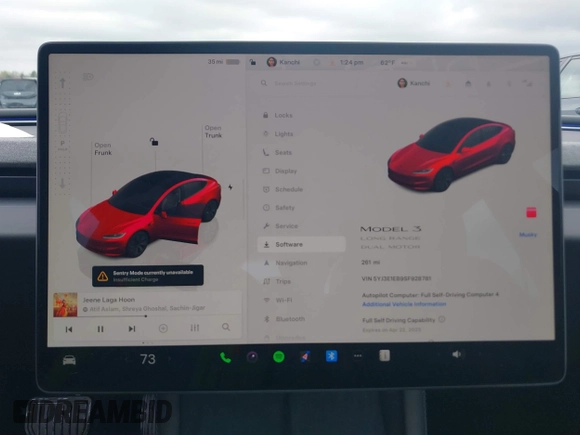 2025 Tesla Model 3 Long Range with VIN 5YJ3E1EB9SF928781, listed as a IAAI auction lot 41870681 with 261 mi miles and . Bid and sale history available at DreamBid. Image 7.
