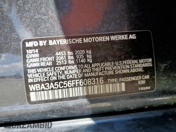 2015 BMW 3 Series 328i with VIN WBA3A5C56FF608316, listed as a Copart auction lot 53618575 with 91,520 mi miles and Salvage Title. Bid and sale history available at carsss.com. Image 12.