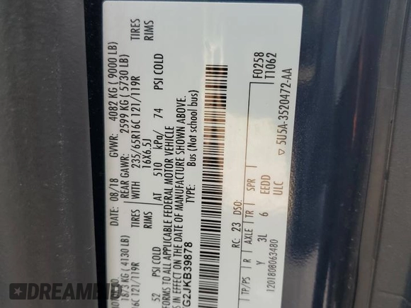 2018 Ford Transit Passenger XL z VIN 1FBZX2YG2JKB39878, wystawiony jako Copart lot #54557905 z przebiegiem 132 974 mil mil oraz Szkoda całkowita • Salvage title. Historia ofert i sprzedaży dostępna na DreamBid. Obrazek 13.