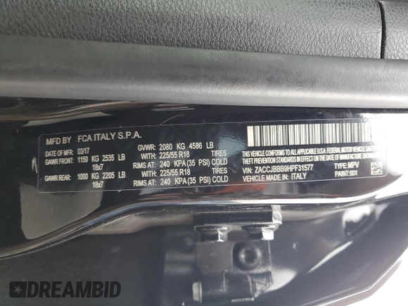 2017 Jeep Renegade Latitude with VIN ZACCJBBB9HPF31577, listed as a Copart auction lot 63588385 with 116,983 mi miles and Salvage title. Bid and sale history available at DreamBid. Image 13.