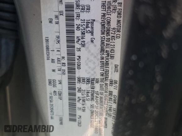 2012 Ford Focus SE with VIN 1FAHP3F20CL211460, listed as a Copart auction lot 62668645 with 151,334 mi miles and Salvage title. Bid and sale history available at DreamBid. Image 13.
