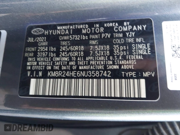 2022 Hyundai Palisade SEL with VIN KM8R24HE6NU358742, listed as a IAAI auction lot 41938961 with 46,359 mi miles and . Bid and sale history available at DreamBid. Image 9.