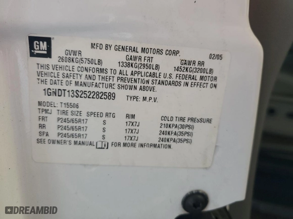 2005 Chevrolet TrailBlazer LS with VIN 1GNDT13S252282589, listed as a Copart auction lot 49647975 with NaN miles and Salvage Title. Bid and sale history available at carsss.com. Image 13.