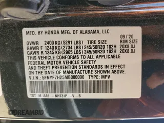 2021 Honda Passport Sport с VIN 5FNYF7H25MB000096, выставлен на аукционе Copart как лот 56416285 с пробегом 53 798 миль миль и Списание • Salvage title. История ставок и продаж доступна на DreamBid. Изображение 12.