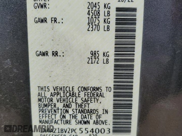 2023 Nissan LEAF S with VIN 1N4AZ1BV2PC554003, listed as a Copart auction lot 50589395 with 25,261 mi miles and Salvage Title. Bid and sale history available at DreamBid. Image 16.