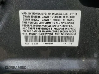 2014 Acura ILX Technology with VIN 19VDE1F74EE012060, listed as a Copart auction lot 61413215 with Not provided miles and Non repairable. Bid and sale history available at DreamBid. Image 13.