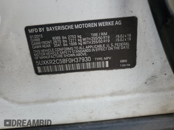 2015 BMW X5 sDrive35i with VIN 5UXKR2C58F0H37930, listed as a Copart auction lot 42521735 with 362,898 mi miles and Salvage Title. Bid and sale history available at carsss.com. Image 13.