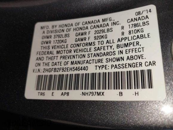 2014 Honda Civic EX-L with VIN 2HGFB2F92EH546440, listed as a IAAI auction lot 42116196 with 176,535 mi miles and . Bid and sale history available at DreamBid. Image 9.