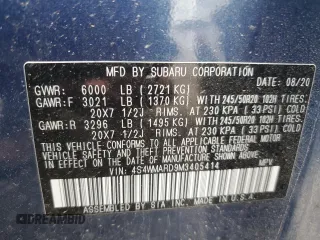 2021 Subaru Ascent Touring with VIN 4S4WMARD9M3405414, listed as a Copart auction lot 58504645 with 48,640 mi miles and Salvage title. Bid and sale history available at DreamBid. Image 13.