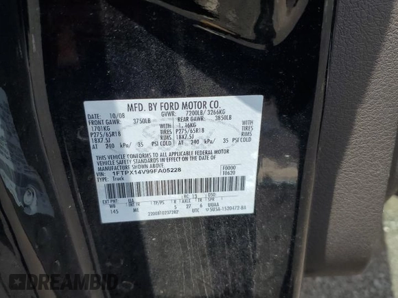 2009 Ford F-150 XL z VIN 1FTPX14V99FA05228, wystawiony jako Copart lot #56306815 z przebiegiem 150 282 mil mil oraz Czysty tytuł • Clean title. Historia ofert i sprzedaży dostępna na DreamBid. Obrazek 12.