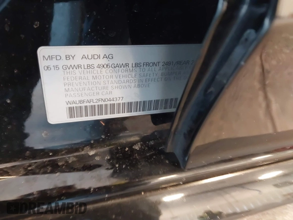 2015 Audi A4 Premium with VIN WAUBFAFL2FN044377, listed as a IAAI auction lot 41230721 with 144,942 mi miles. Bid and sale history available at carsss.com. Image 9.